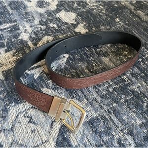 Floral Brown Leather Belt Adjustable Women's Size Medium